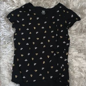 Black shirt with silver and gold bee designs